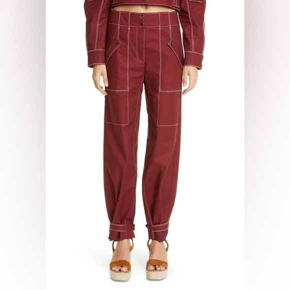Veronica Beard Pants - NWT Veronica Beard PantS Sigrid Topstitched Cotton Stretch Twill Pant DEEP BRICK